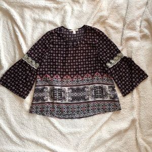 *Unique Pattern* Fall Bell Sleeve Top